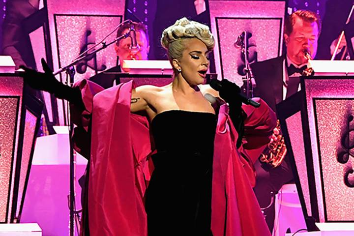 Lady Gaga performs during her "Jazz & Piano" residency at Park Theater at Park MGM on Jan. 20, ...