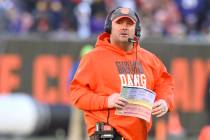 Cleveland Browns head coach Freddie Kitchens walks on the field in the fourth quarter of an NFL ...