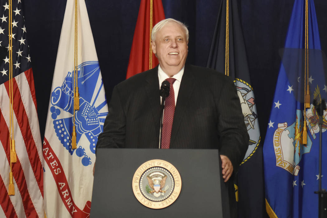 West Virginia Gov. Jim Justice speaks at a Salute to Service charity dinner in conjunction with ...