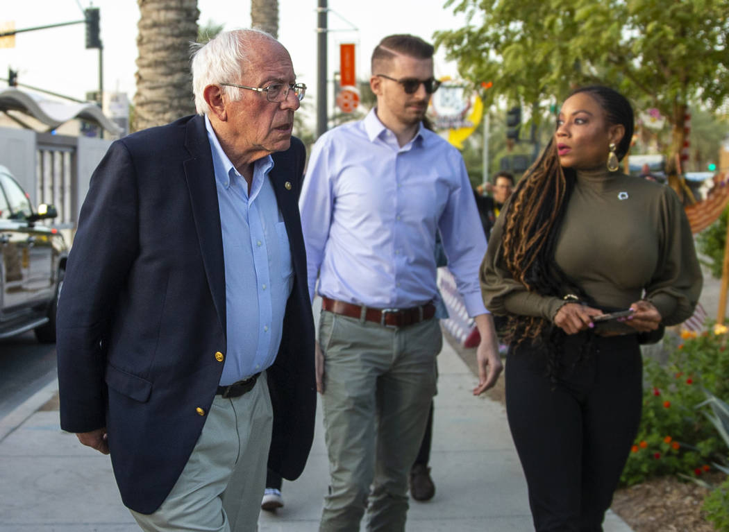 Democratic presidential candidate Sen. Bernie Sanders arrives for a visit the to the Las Vegas ...