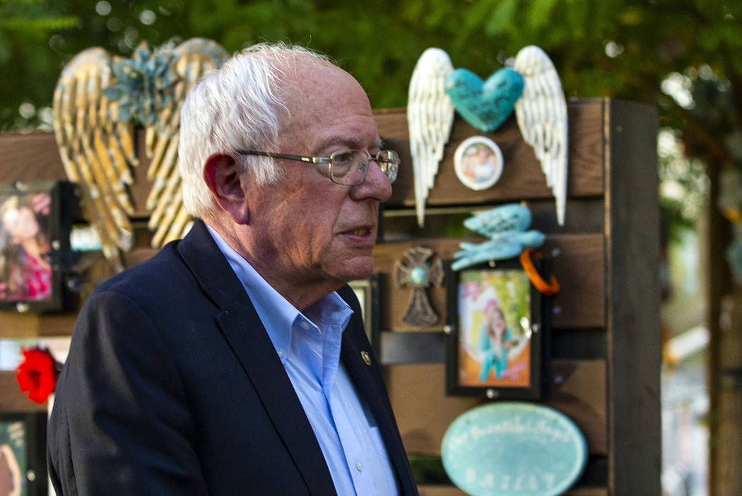 Bernie Sanders visits the Las Vegas Healing Garden on Tuesday, Oct. 1, 2019 in Las Vegas. (L.E. ...