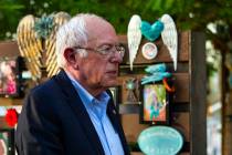 Bernie Sanders visits the Las Vegas Healing Garden on Tuesday, Oct. 1, 2019 in Las Vegas. (L.E. ...