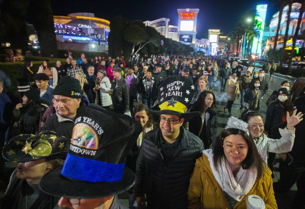 The Strip is packed with New Year's Eve goers on Tuesday, Dec. 31, 2019, in Las Vegas. (Benjami ...