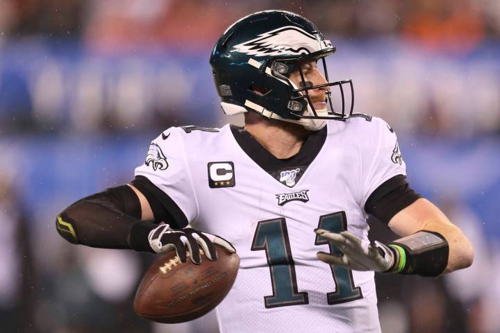 Philadelphia Eagles quarterback Carson Wentz (11) during an NFL football game against the New Y ...