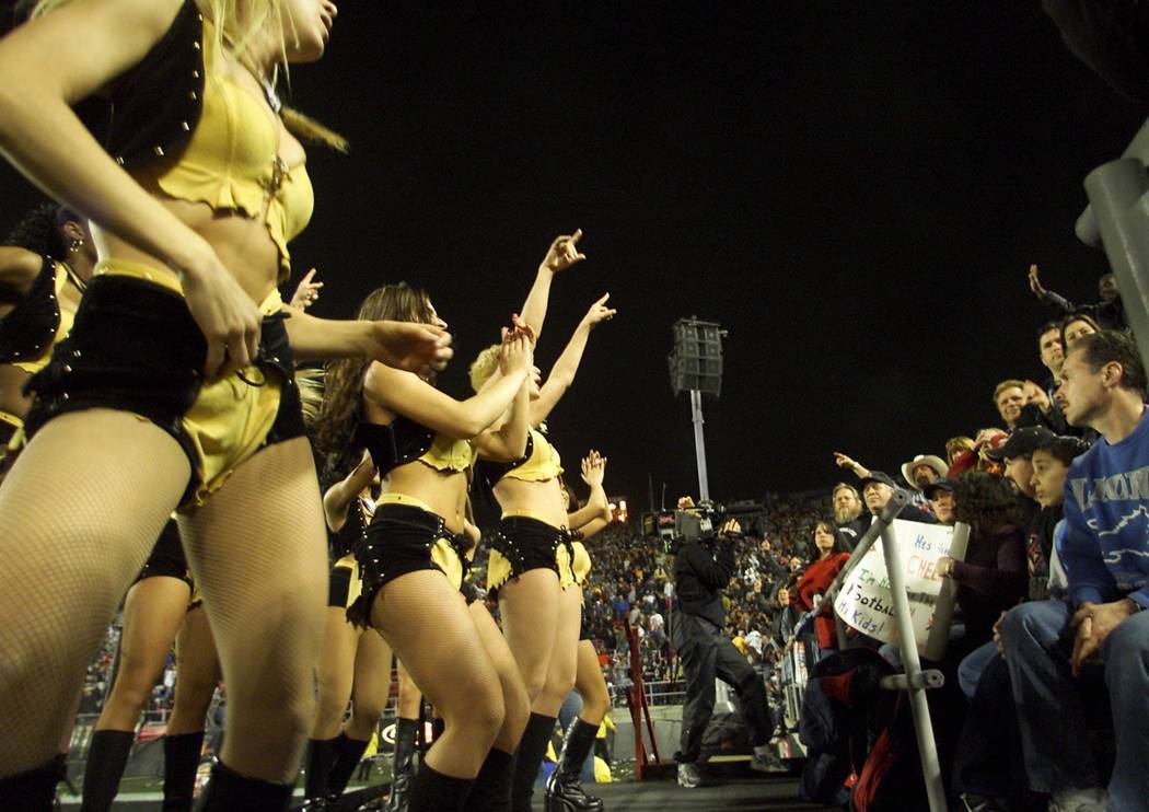 Las Vegas Outlaws cheerleaders perform during a February 17, 2001 game at Sam Boyd Stadium (Las ...