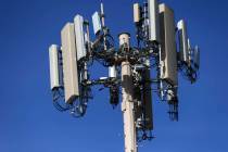 A 5G cell tower on Dean Martin Drive by Ali Baba Lane in Las Vegas on Tuesday, Jan. 7, 2020. (C ...
