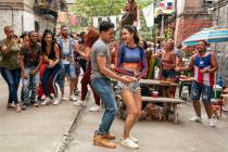 From left, Anthony Ramos as Usnavi and Melissa Barrera as Venassa in Warner Bros. Pictures' "In ...