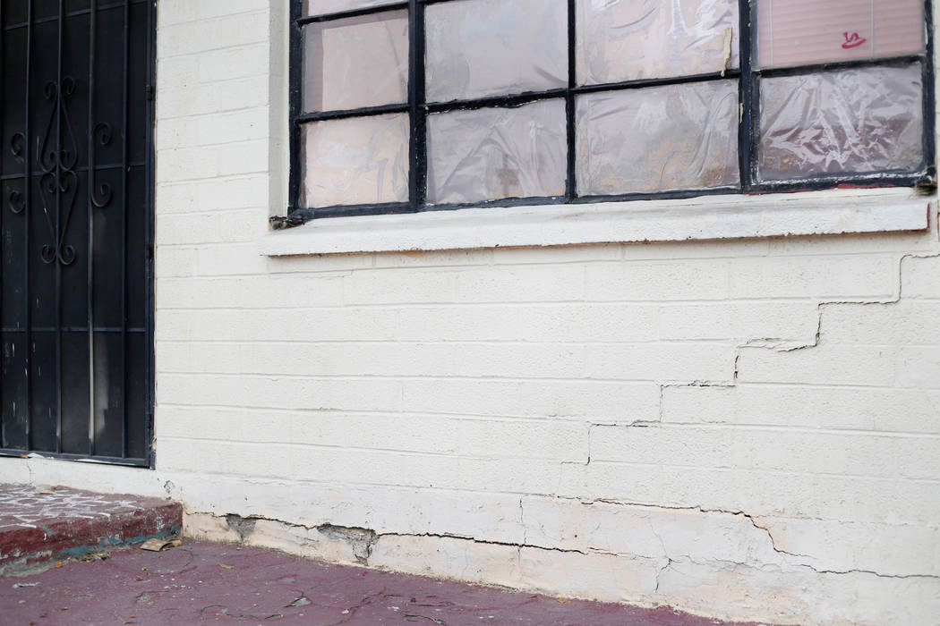 An exterior wall of the Economy Motel is pictured at 1605 Fremont St., in Las Vegas on Monday, ...