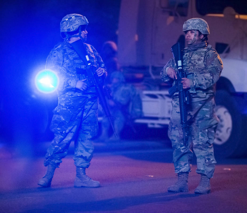 Military forces provide extra security on the Strip on Tuesday, Dec. 31, 2019, in Las Vegas. (B ...