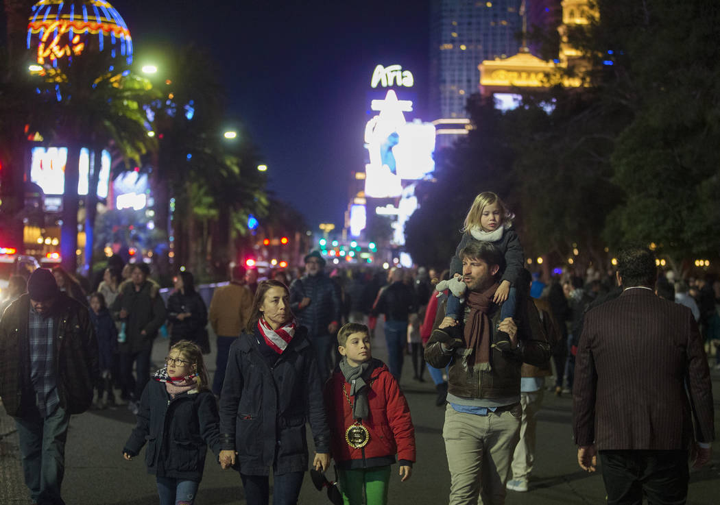 Las Vegas Boulevard is filled with visitors on the Strip on Tuesday, Dec. 31, 2019, in Las Vega ...