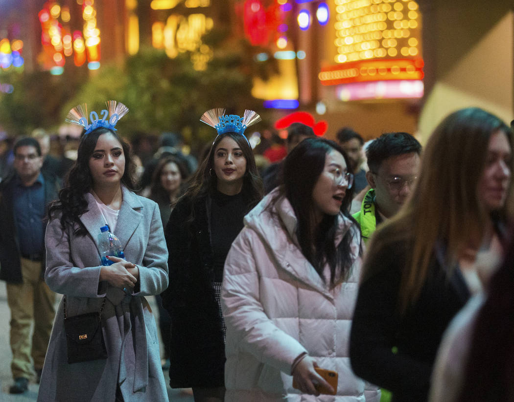 Las Vegas Boulevard is filled with visitors on the Strip on Tuesday, Dec. 31, 2019, in Las Vega ...