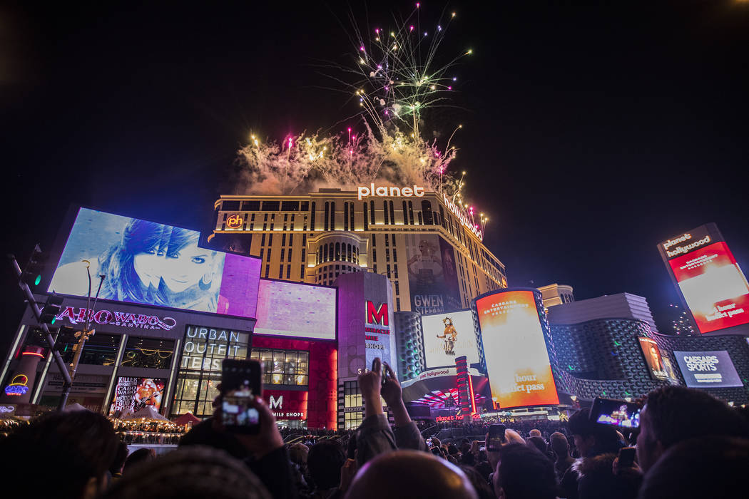 Fireworks about Planet Hollywood on New Year’s Eve in Las Vegas, Wednesday, Jan. 1, 2020 ...