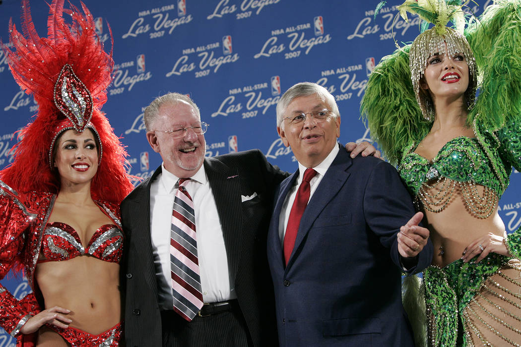 NBA Commissioner David Stern, right, and Oscar Goodman pose at a press conference in Las Vegas ...