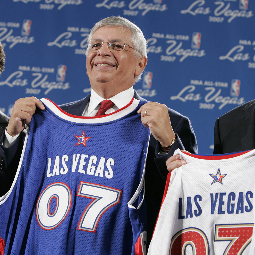 NBA Commissioner David Stern poses at a press conference in Las Vegas Friday, Aug. 5, 2005 to a ...