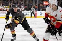 Golden Knights defenseman Brayden McNabb (3) skates toward the puck during the game against the ...