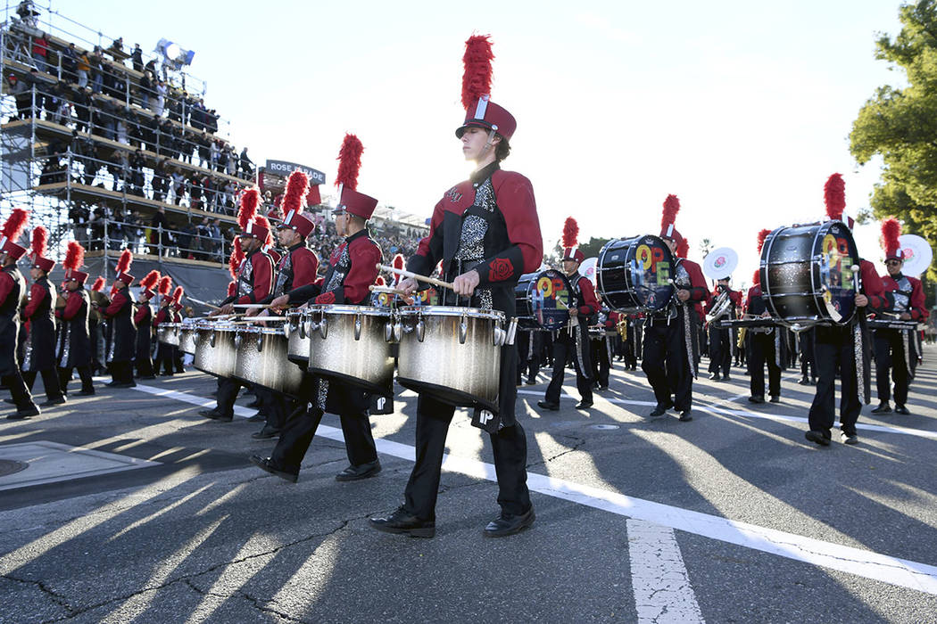 The Rancho Verde High School marching band performs at the 131st Rose Parade in Pasadena, Calif ...
