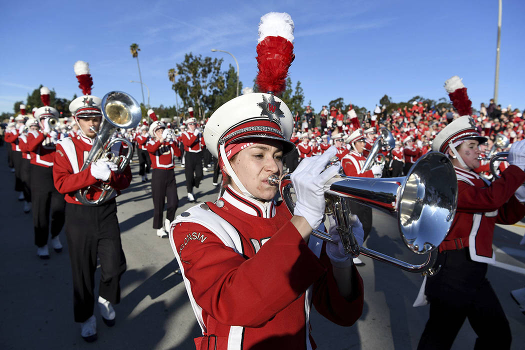 The Wisconsin marching band performs at the 131st Rose Parade in Pasadena, Calif., Wednesday, J ...