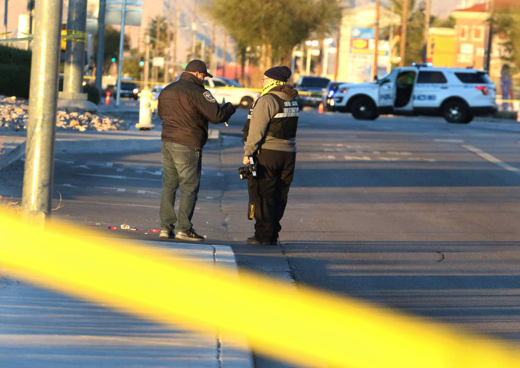 North Las Vegas police investigate after a man was fatally shot by two North Las Vegas police o ...
