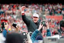 FILE - In this Jan. 9, 1989 file photo, Cincinnati Bengals coach Sam Wyche clenches his fist as ...