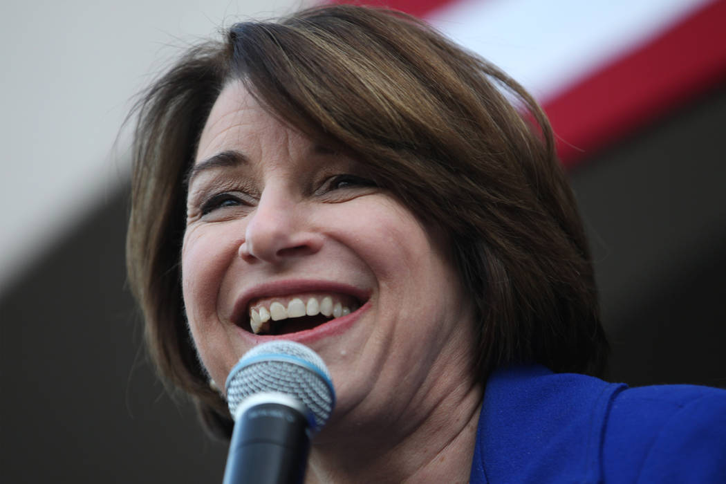 Democratic presidential candidate Amy Klobuchar speaks during a campaign rally at her Las Vegas ...