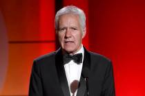 In an April 30, 2017, file photo, Alex Trebek speaks at the 44th annual Daytime Emmy Awards at ...