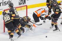 Vegas Golden Knights goaltender Marc-Andre Fleury (29) makes a save against Philadelphia Flyers ...