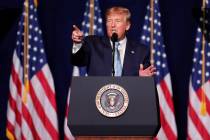 President Donald Trump speaks during a rally for evangelical supporters at the King Jesus Inter ...