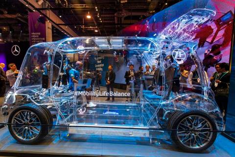 A clear vehicle featuring the L2+ Semi-Automated Driving system on display in North Hall for CE ...
