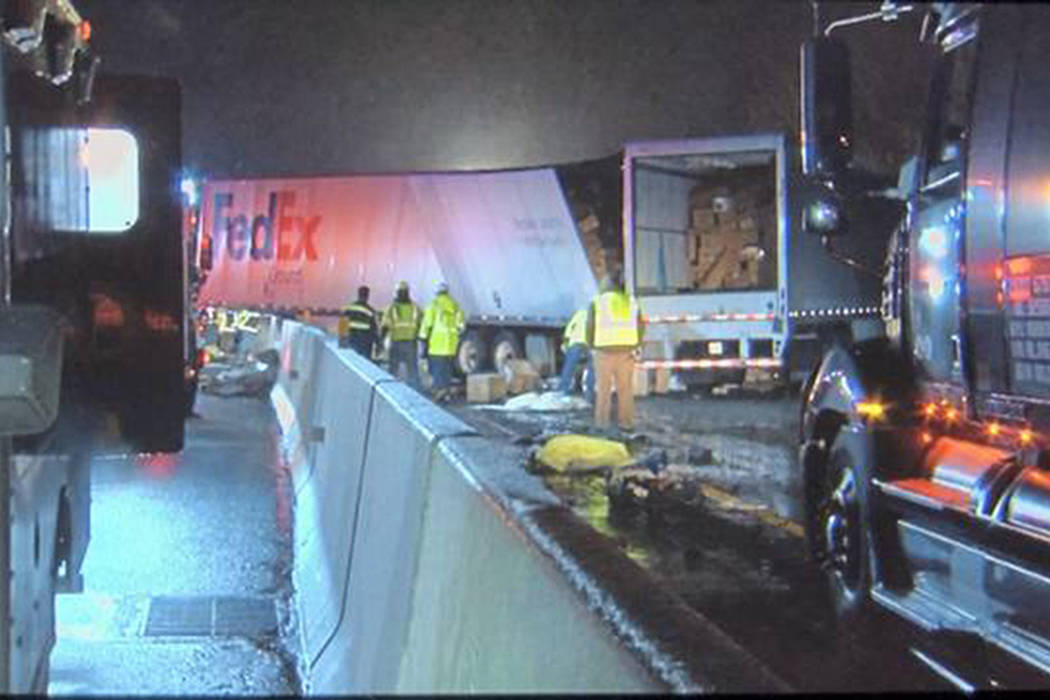 Emergency crews respond to a fatal crash on the Pennsylvania Turnpike in Mount Pleasant Townshi ...