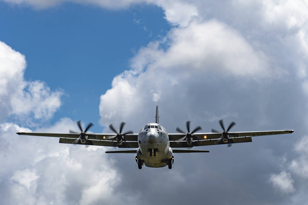 In this photo taken Aug. 26, 2019 and released by the U.S. Air Force, A U.S. Air Force C-130J S ...