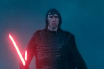 This image released by Disney/Lucasfilm shows Adam Driver as Kylo Ren in a scene from "Sta ...