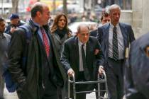 Harvey Weinstein, center, arrives at New York court, Monday, Jan. 6, 2020, in New York. The dis ...
