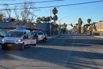 Las Vegas police investigate the shooting of a woman at an apartment complex at 3720 Royal Cres ...
