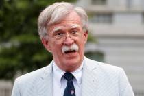 In a July 31, 2019, file photo, then National security adviser John Bolton speaks to media at t ...