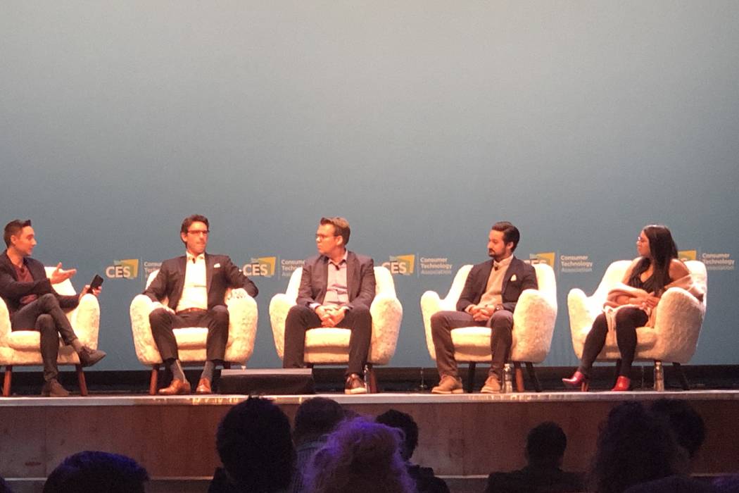 From left to right, tech and sports executives Taylor Bloom, Craig Duncan, Skarpi Hendinsson, Z ...