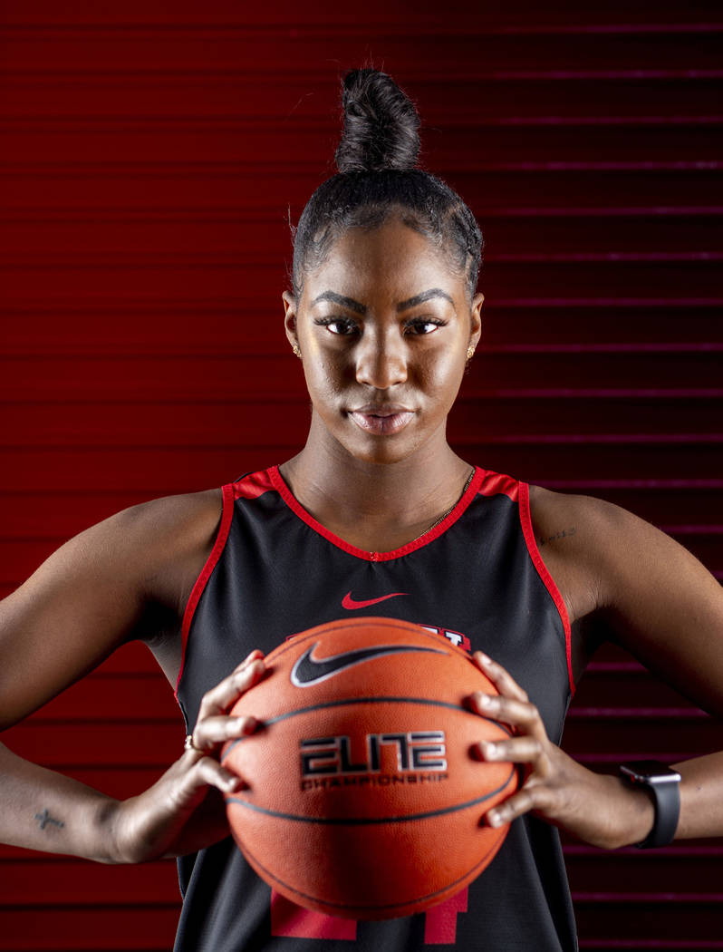 Center Rodjanae Wade (24) poses for a portrait during UNLV women's basketball media day at Thom ...