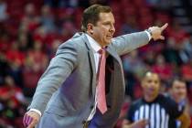 UNLV Rebels head coach T.J.Otzelberger directs his defense versus the Abilene Christian Wildcat ...