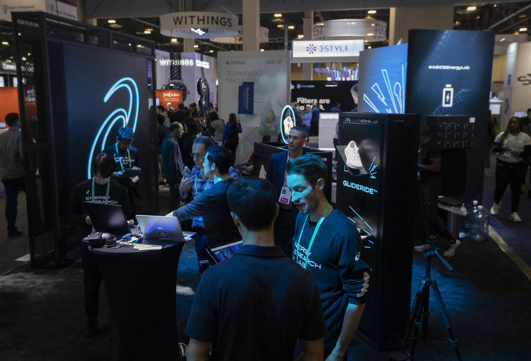 The Asics exhibit on Wednesday, Jan. 8, 2020, at CES at Sands Expo in Las Vegas. (Ellen Schmidt ...