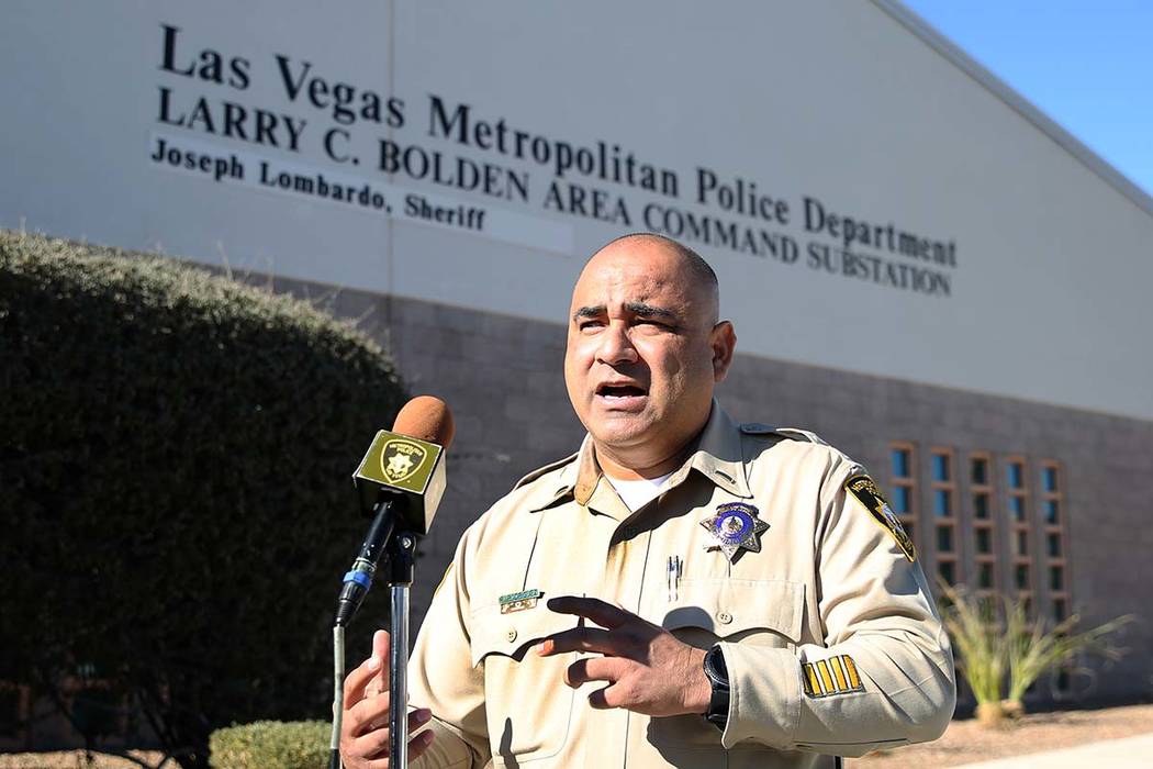 Las Vegas Metropolitan police Lt. Raul Rodriguez speaks about an incident where a man was beate ...