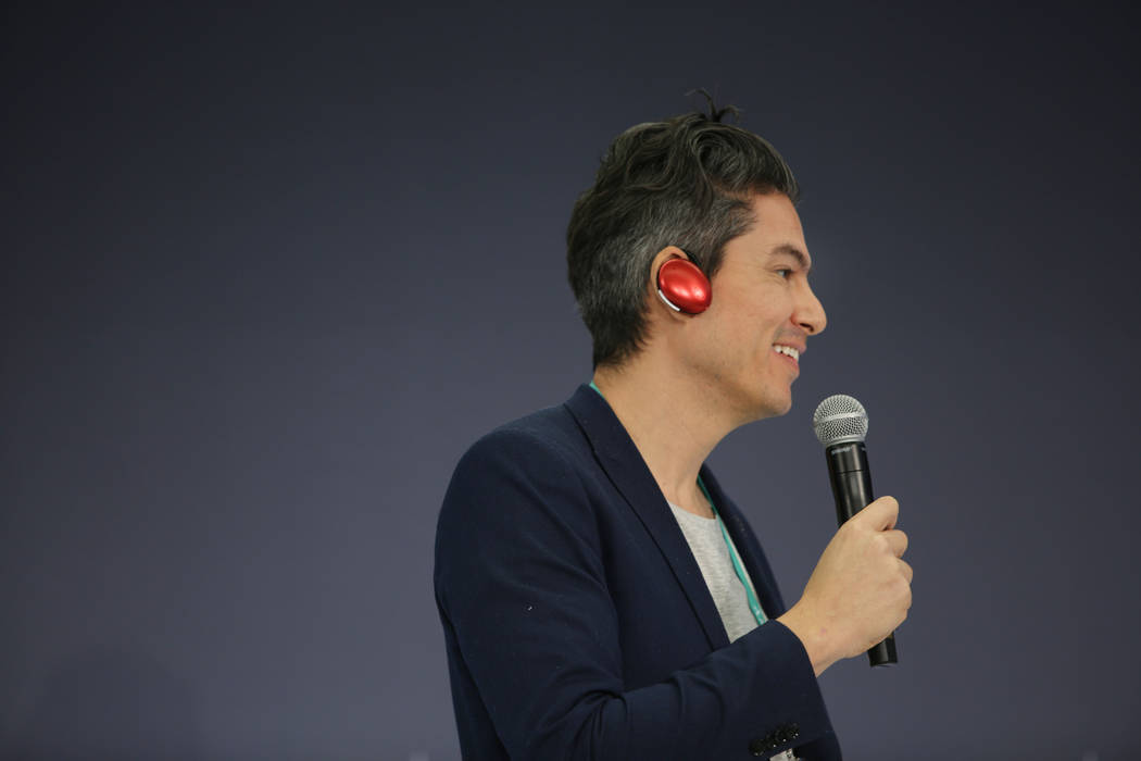 Vice President of product for Waverly Labs Sergio Diaz introduces the Ambassador Interpreter at ...