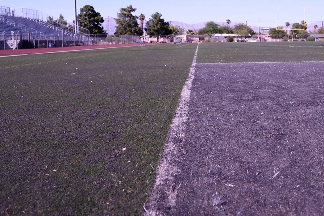 The Rancho High School football field, which was deemed unfit to play on during the summer of 2 ...