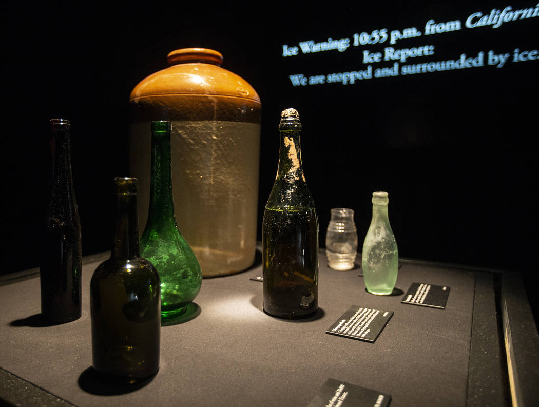 Various bottles found in the debris of the Titanic on Thursday, Jan. 9, 2020, at Titanic: The A ...