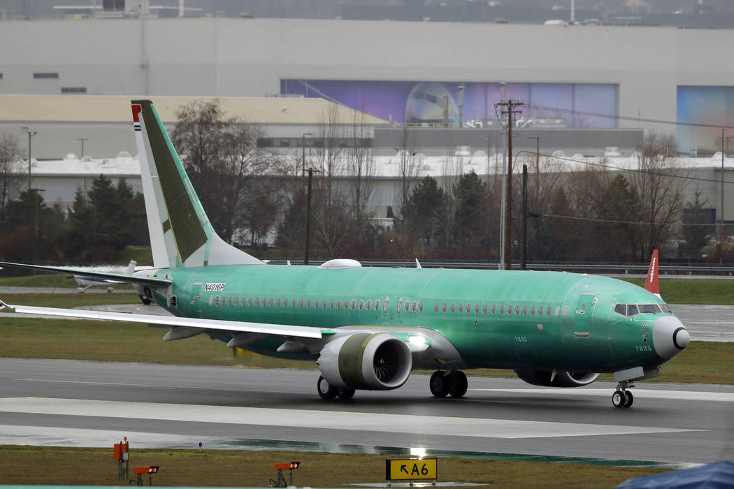 FILE - In this Wednesday, Dec. 11, 2019, file photo, a Boeing 737 Max being built for Norwegian ...