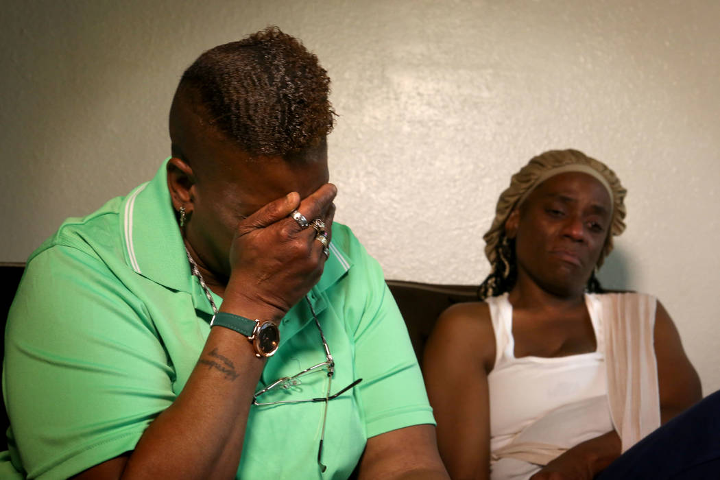 Audrey Palmer, left, talks about escaping the fire at the Alpine Motel Apartments, the deadlies ...