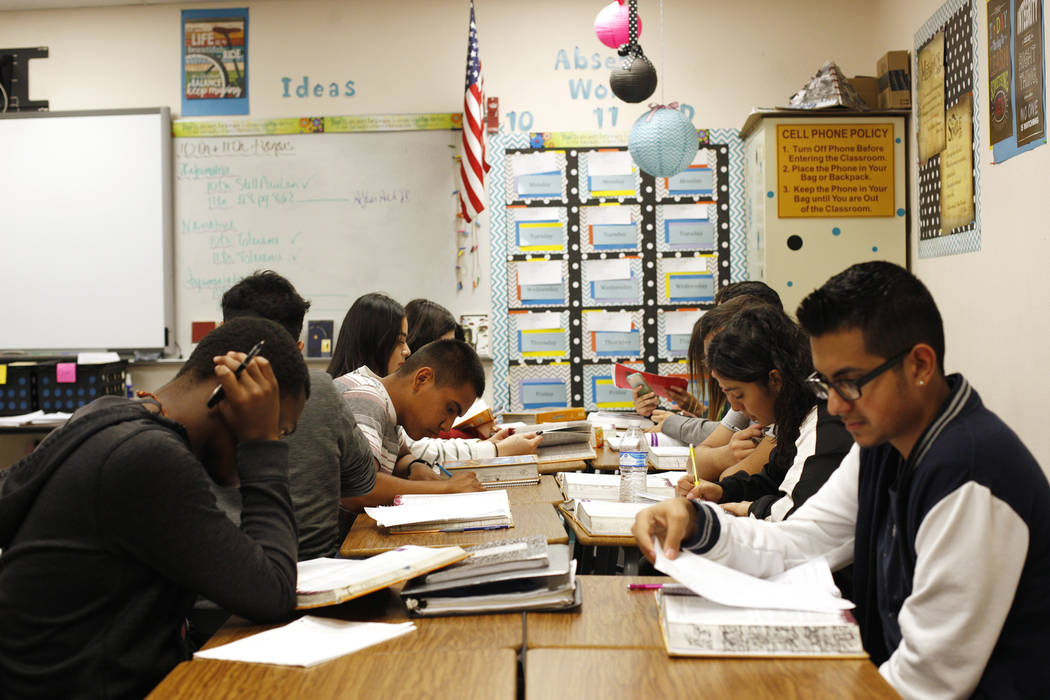 Students at work during English class at El Dorado High School in Las Vegas, Wednesday, Oct. 18 ...