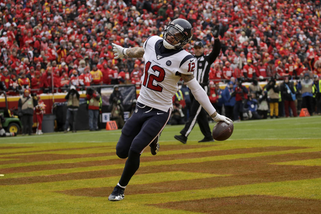 Houston Texans wide receiver Kenny Stills (12) scores a touchdown during the first half of an N ...