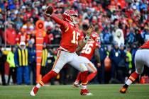 Kansas City Chiefs quarterback Patrick Mahomes (15) during the second half of the NFL AFC Champ ...