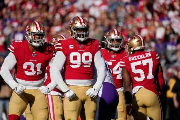 San Francisco 49ers defensive end Arik Armstead, left, and defensive tackle DeForest Buckner (9 ...