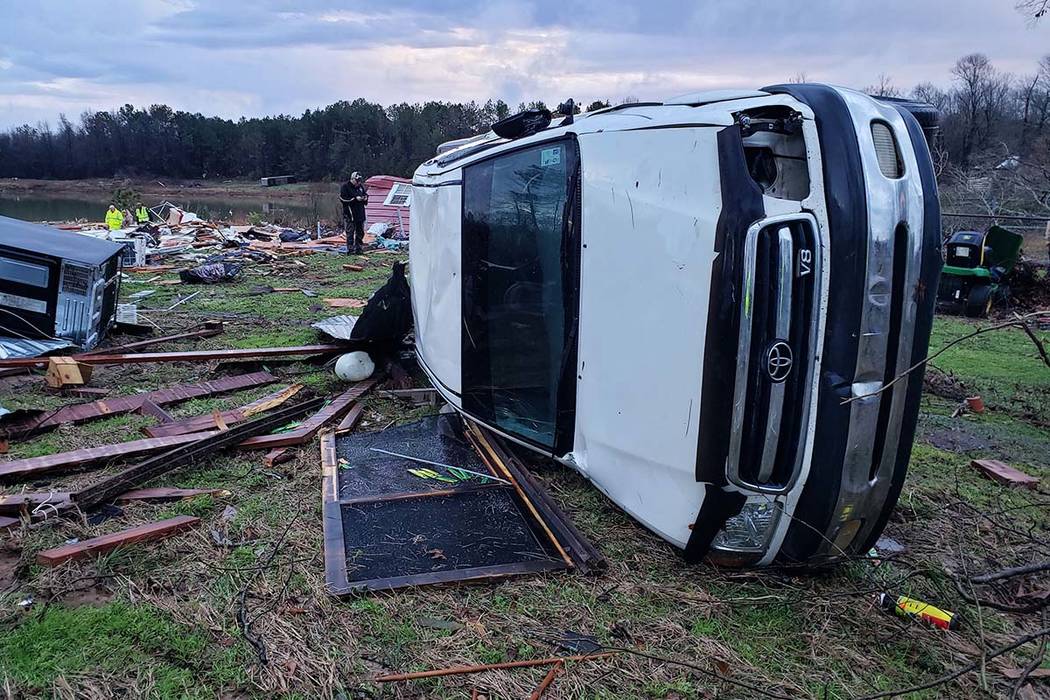 This photo provided by Bossier Parish Sheriff's Office shows damage from Friday nights severe w ...