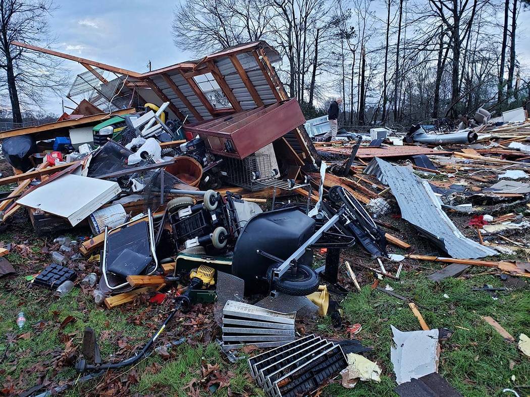 This photo provided by Bossier Parish Sheriff's Office shows damage from Friday nights severe w ...